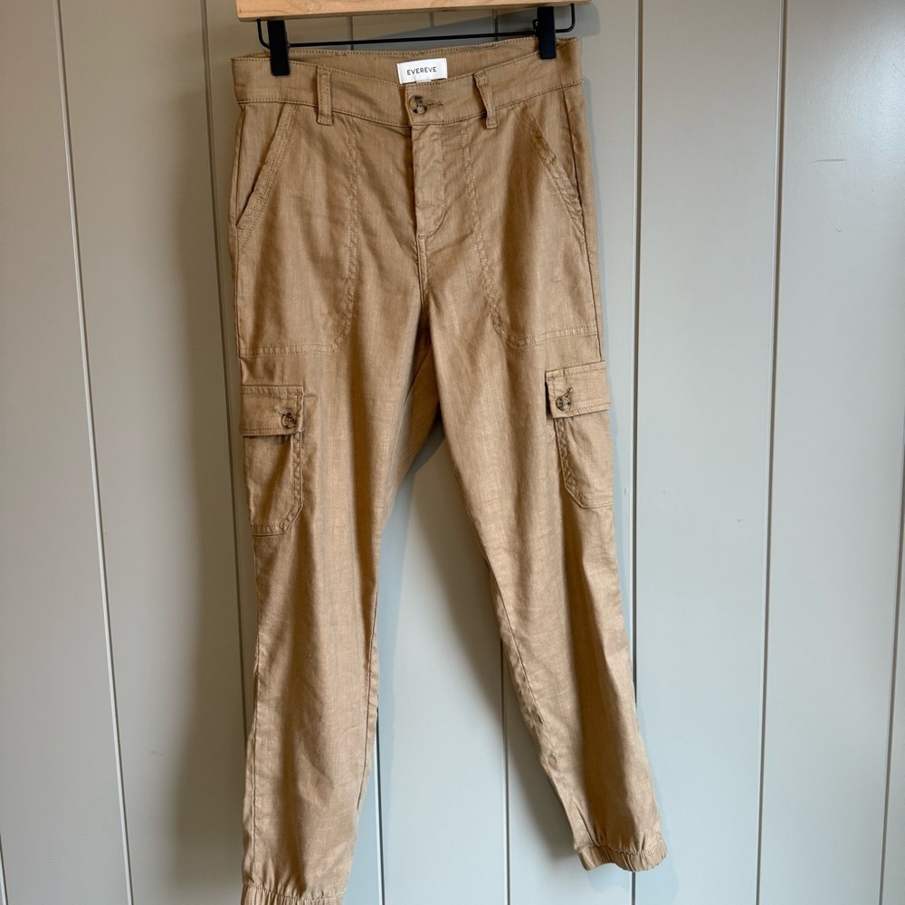Evereve Women’s Linen Blend Tessa Cargo Pant Size 26 Sandcastle Tan Khaki Jogger - Picture 4 of 14